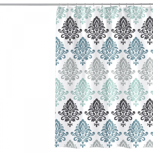 Badeforhæng til brusebad med fjerprintdesign - Polyesterstof badeforhængsdekorationsæt - 12 stk. kroge - 31 x 71 tommer