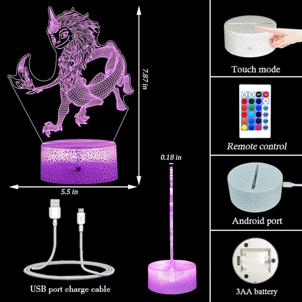 Qinwei Dragon Natlampe Sisu Dragon Lys Bordlampe Dragon Lampe til Soveværelse som Fødselsdagsgaver til Børn（Stil 12）
