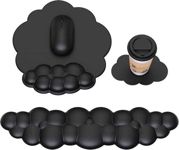Ergonomisk sort håndledsstøttesæt - Sky-musemåtte med håndledsstøtte og tastaturhåndledsstøtte til computer/bærbar computer - Komfortabel gaming & black