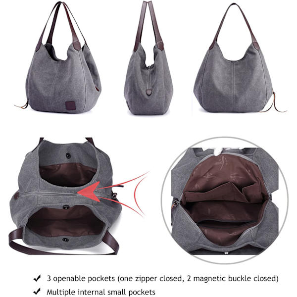 Mote Kvinner Multi-lomme Bomulls Canvas Håndvesker Skulder Vesker Totes Purses