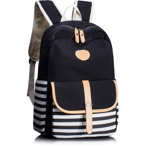Leaper Jenter Canvas Skolesekk Laptop Datamaskin Bag Reiseveske Skolesekk Dagligveske, Gutter Jenter Ryggsekk (svart)