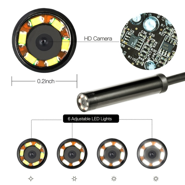 Kaksi-yhdessä USB 8mm mobiilipuhelimen endoskooppi teollisuusputkien autokorjauksen tarkastusjohto endoskooppi johto (10m)