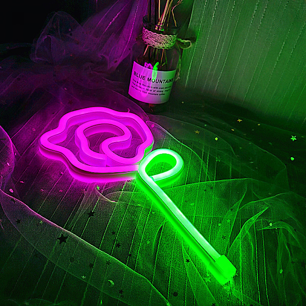 Neonrosa rosblomma neon skylt USB/batteridriven nattlampa LED väggskylt väggkonst för nattlampor lys upp skyltar（rosa）