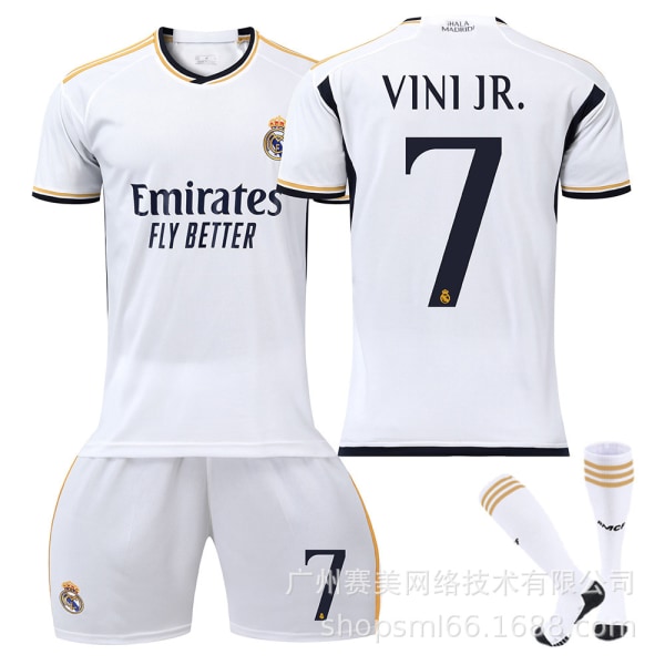 23-24 Ny Real Madrid Hjemmebørns Voksen Fodboldsæt med Strømper-7 VINI JR.-S 7 VINI JR. S