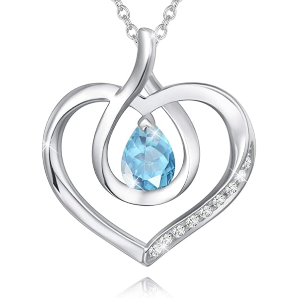 Halsband med ädelstenar för födelsedagar i högt smycke, dam, äkta silver, äkta eller syntetiska ädelstenar, evig kärlek, hjärthänge, havsblå