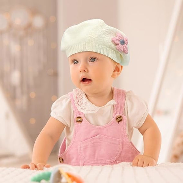 Pienille tytöille Beret-hattu Talvi Lämmin Beanie-lippis Taapero Ranskalainen Tyyli Neulohattu Vauva Söpö Kukka Beret