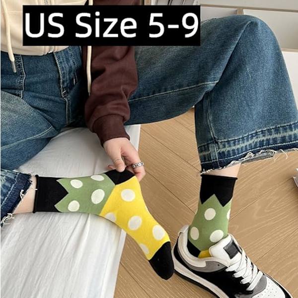 Polka Dot Strømper Farverige Funky Skøre Strømper til Kvinder Pige Sød Høj Ankel Preppy 5 Par Rulletop