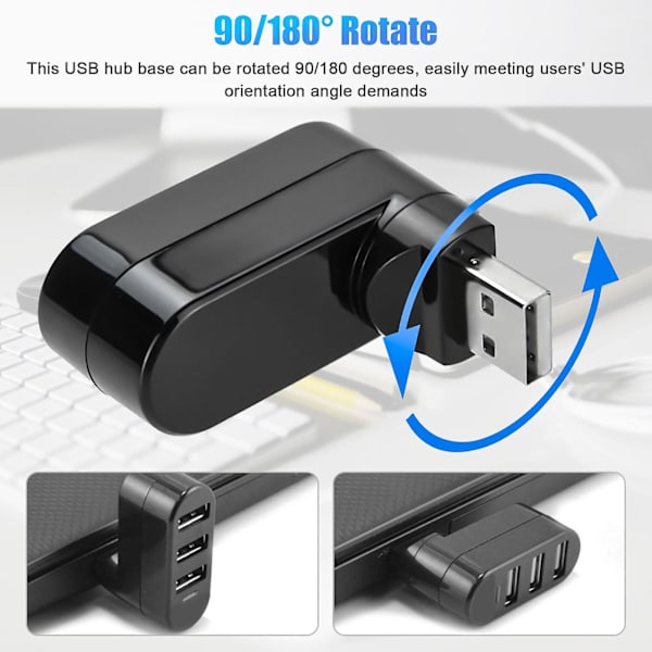 2 st USB-hubb, 3-portars USB 2.0-hubb ultraslim data USB-splitter laddning, höghastighets USB-hubb kompatibel med MacBook