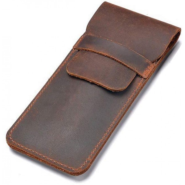 Læder Pen Etui Holder Håndlavet Springvand Multi Pen Pung Crazy Horse Læder Pen Beskyttende Ærme Cover Stor - Brun