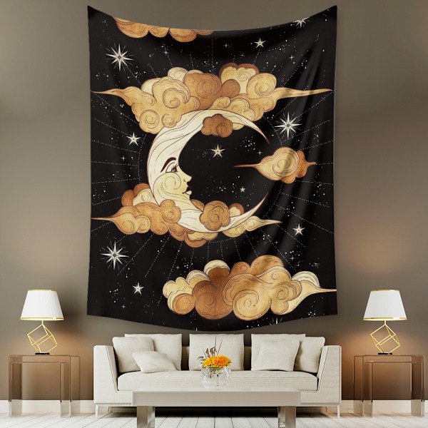 Tarot Moon Gobeläng Väggbonad Guld Stjärnhimmel Gobeläng för Sovrum Måne  (GT320000, 29 X 38 Tum)