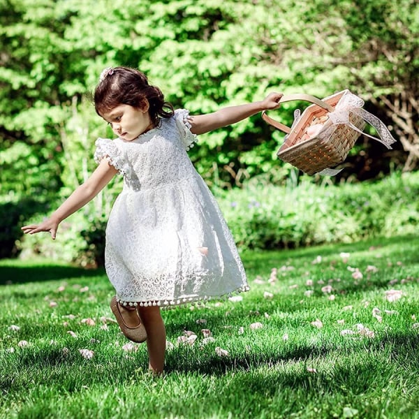 Tjejklänning Spetsklänning Ihålig spetsboll Flygärmar Barnprinsess ihålig kjol ----- Vit （Storlek 110）