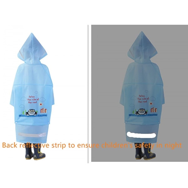 Barn Regnjacka Barn Poncho Barn Regnjacka Barn Regndräkt Lätt regnkläder Reflekterande Återanvändbar med huva, bilblå, L