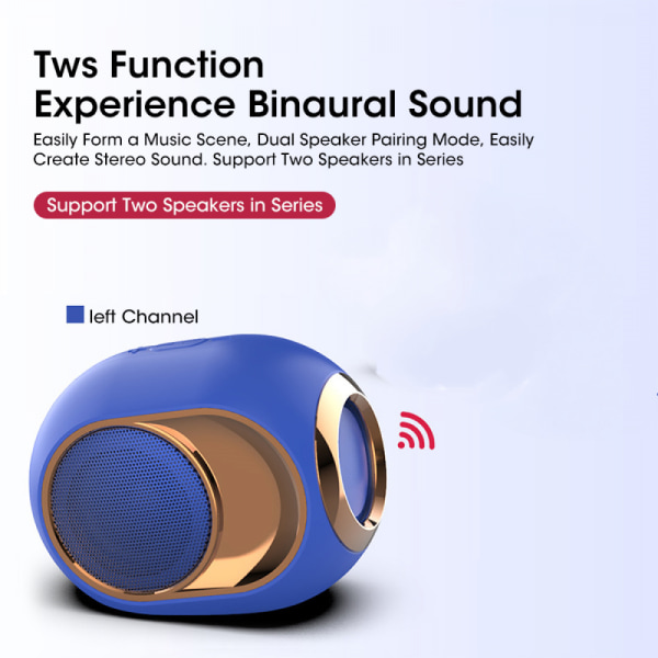 X6 Bluetooth 5.0 högtalare TWS Bärbara trådlösa högtalare för telefon PC Vattentät utomhus stereo musikstöd TF AUX USB FM（blå）