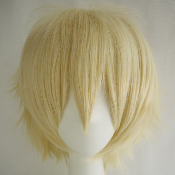 Wekity Unisex Anime Kort Cosplay Peruk Med Lugg Värmebeständigt Hår, Ljus Guld
