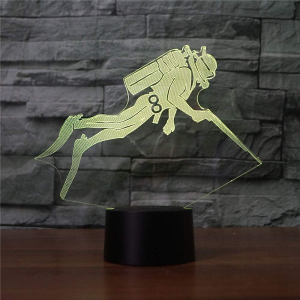 WJ 3D Dykning Fjernbetjening 16 Farve Natlys Illusion Akryl LED Bordlampe Sengelampe Børns Soveværelse Skrivebord Dekoration Fødselsdag Gaver Legetøj til Børn