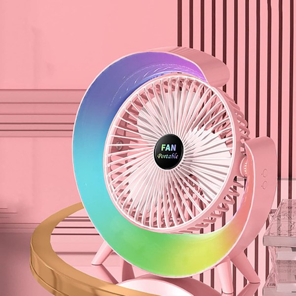 Monitoiminen värikäs pieni pöytätuuletin, kannettava lattiatuuletin valolla, USB-ladattava henkilökohtainen tuuletin, ilmakierrätystuuletin, 5 pink