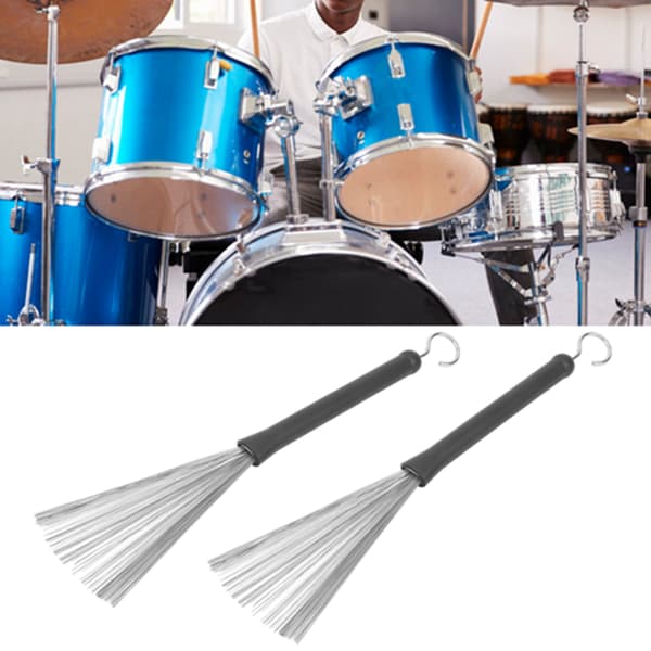 2 stk. trommebørste gummi rustfrit ståltråd indtrækkelig jazz percussion tilbehør