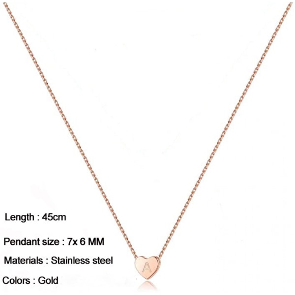 Heart Initial Halsband Rostfritt stål Mini Heart Letter Halsband 14K guldpläterat titanstål ----- Guld L