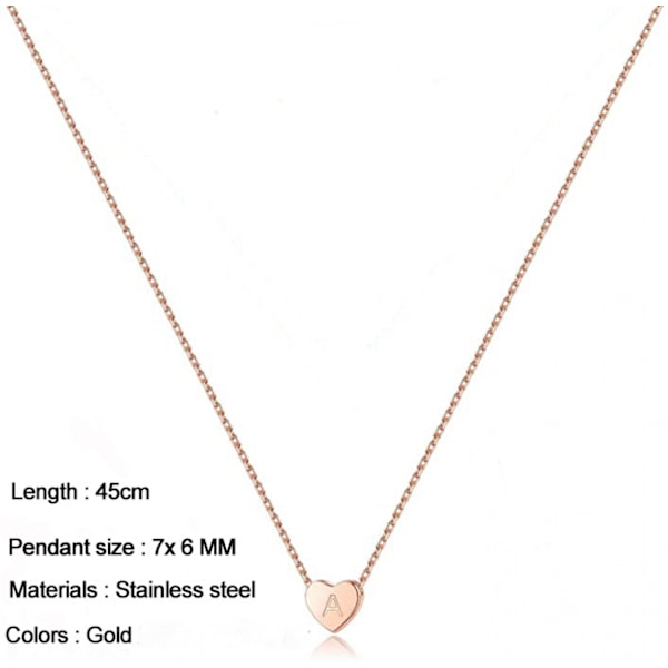 Hjerte Initial Halskæde Rustfrit Stål Mini Hjerte Bogstav Halskæde 14K Guldbelagt Titanium Stål ----- Guld Q