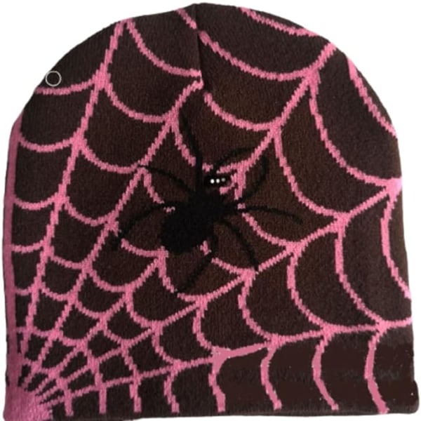 Y2K Gotisk Spindelmönster Ull Akryl Stickad Mössa Kvinnor Mössa Vinter Varma Mössor Män Casual Skullies Utomhus pink