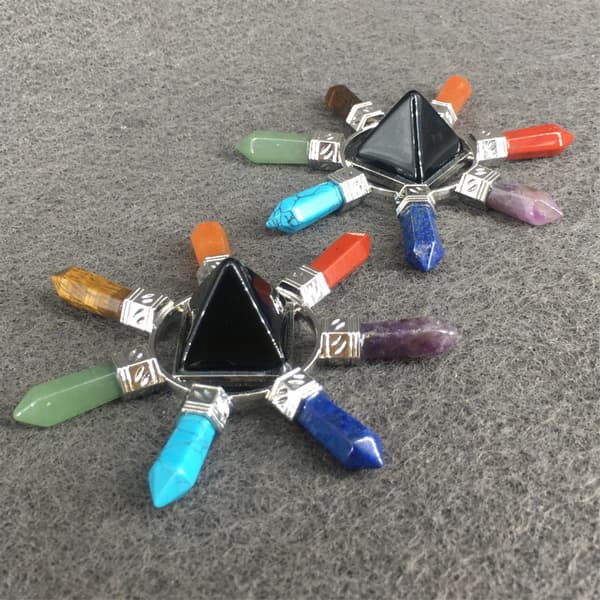Helende Krystaller Pyramide & 7 Chakra Punkt Energi Generator, Sort Obsidian
