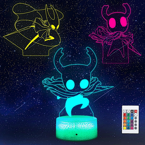 WJ Hollow Knight 3D nattlys illusjonslampe fargeskiftende LED akryl RGB-lys for soverom Valentinsdag gave LED-lys, barneromsdekor Hollow Knight Combo Pack