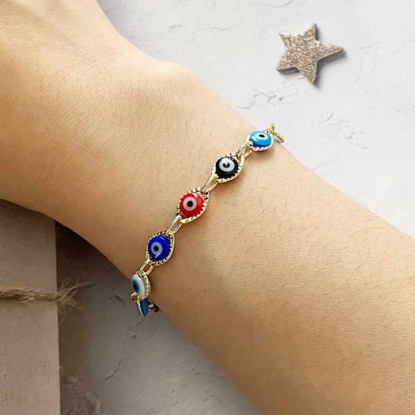 Wekity Choice of all Dainty Evil Eye Bracelets for Women,14K Gold Evil Eye Chain Bracelet for Girls