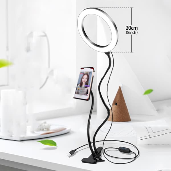 Universal justerbar Selfie Ring Light Fyldlys med støttebeslag Telefonclips til liveudsendelse