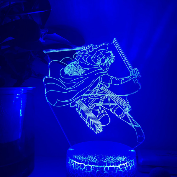 JUSTUP Anime Levi Ackerman Nattlampa med 16 Färger Fjärrkontroll 3D Illusion Lampa för Pojkar Dekorationer -- Crack Seat