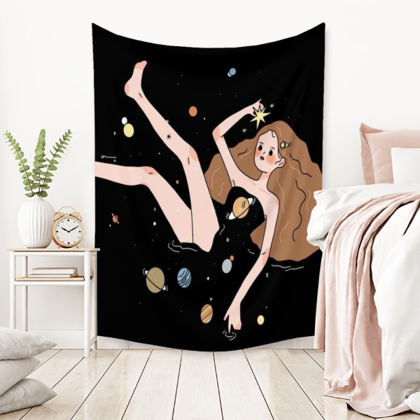 Wekity Girl Par Liten färsk gobeläng Estetisk konst Hembakgrund Tyg Dekoration Present (LY016, 59 X 79 tum)