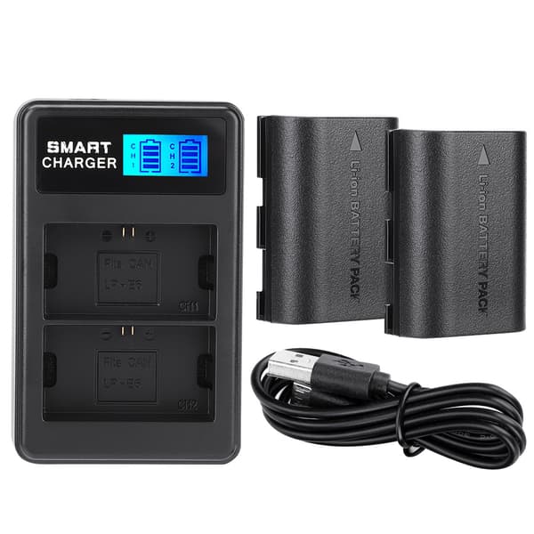 LP-E6 batterilader dobbel spor USB-lading med LCD-skjerm for Canon EOS 5DS 5D Mark II