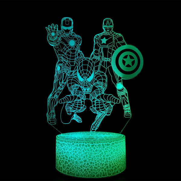 WJ 3D Illusion Nattlys LED Skrivebordslampe Berøringskontroll 7 Fargeendring for Hjemmedekorasjoner eller Feriebarnas Gaver hjältar