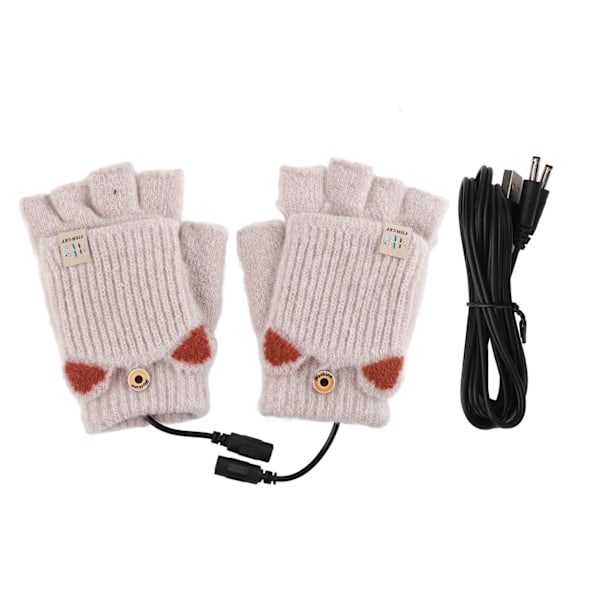 USB-oppvarmede hansker Votter Menn Kvinner Vinter Strikket Fingerless Håndvarmer Oppvarming Hansker for Kontorarbeid Beige