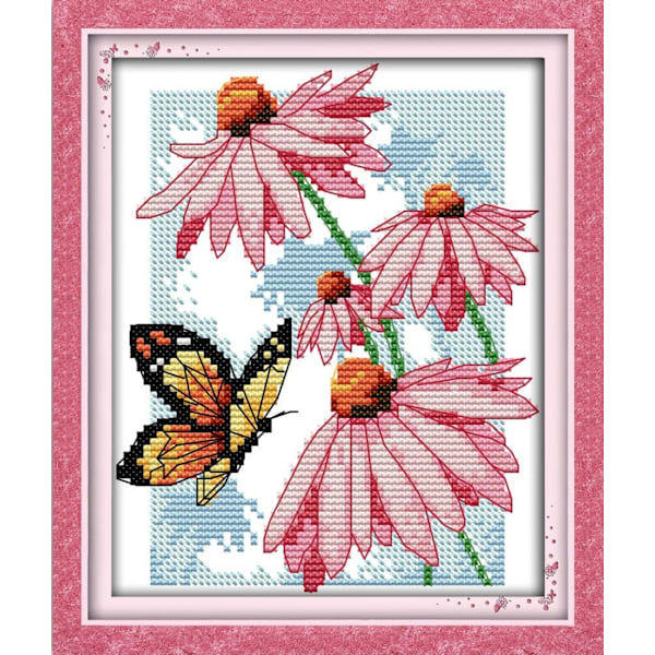 Korsstingsett med fortrykt korssting, stemplet korsstingsett 14CT DIY kunst og håndverk for nybegynnere, sommerfugler elsker blomster, H590
