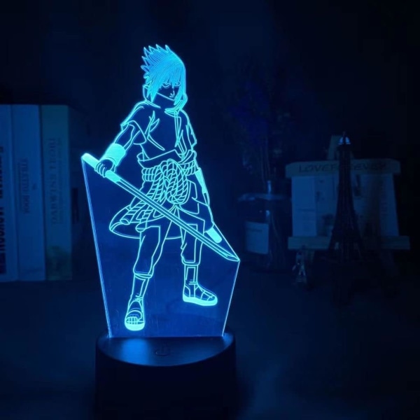 WJ 3D natlampe Uchiha Sasuke, 7 farver akrylplade 3D visuel lampe, 3D illusionslampe med 2-vejs strømtilstande, perfekt fødselsdagsgave Uchiha Sasuke