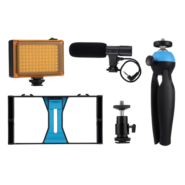 PULUZ Smarttelefon Video Rig + LED Studio Lys + Video Mikrofon + Mini Stativ Sett