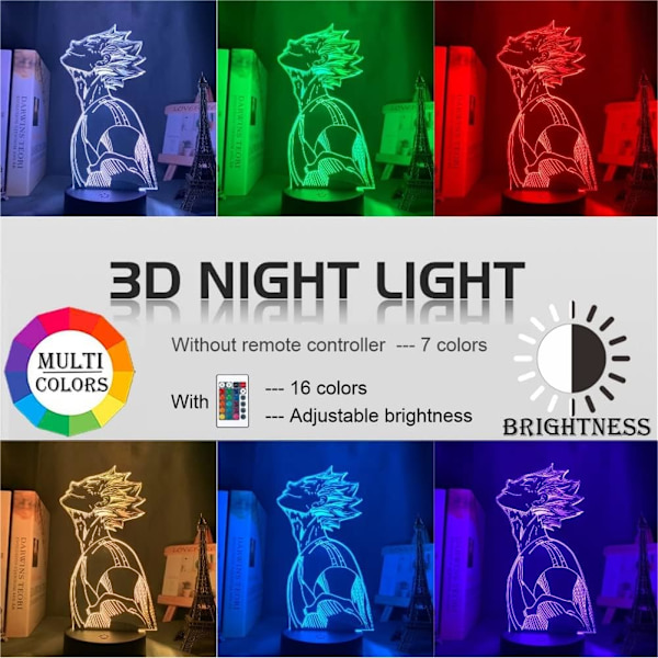 3D Illusion Lampe Anime BOKUTO Figur Led Natlampe til Børns Soveværelse Dekoration Japansk Manga 7 Farve Touch/Fjernbetjening 16 Farver Skiftende RGB Volleybollpojke-A