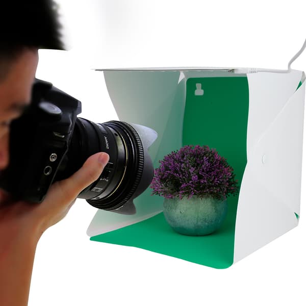 Sammenfoldelig Fotografi Mini Studio Boks Dobbelt LED Lystelt Sæt med 6 Farve Baggrunde 24*24cm