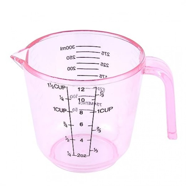 Plastmätkopp för mjöl, socker och mjölk, 300 ml, transparent rosa, kan användas i köket