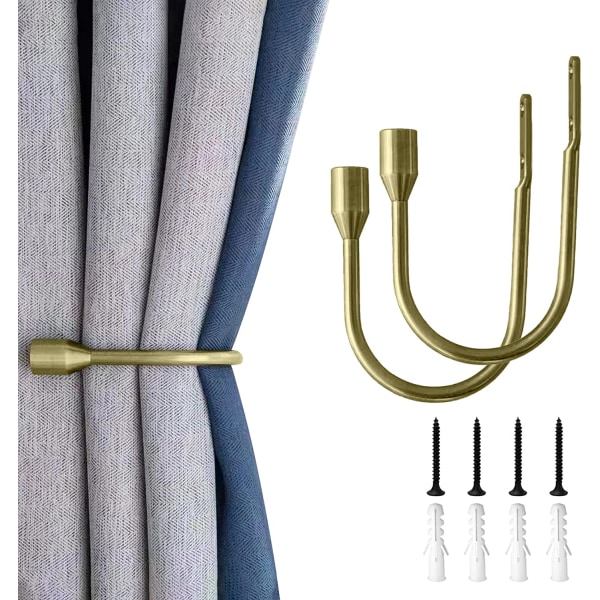 Metallgardinhållare, 2 ST U-formad väggmonterad krok för heminredning, dekorativa gardinbindningar för gardindraperier (guld)