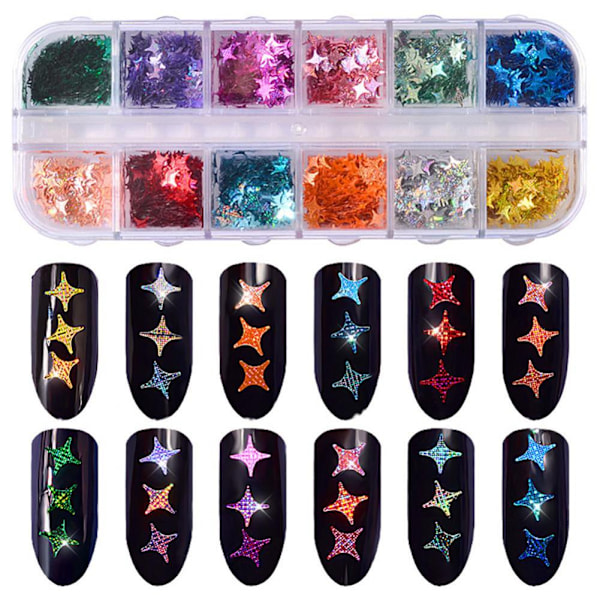 12 färger/set 3D Stereoskopiska borrar Glitter Rhombus Dekoration Nail Art Paillette Paljetter