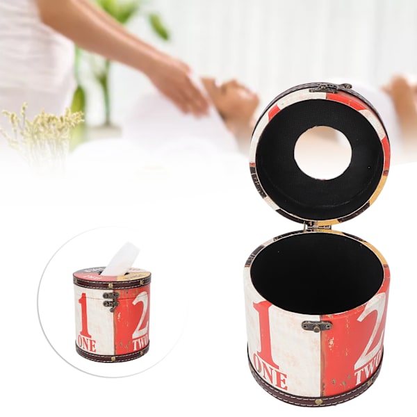 Retro Servettbehållare Cylindrisk Fashionabel PU Läder Trä Servett Förvaringslåda för Massagebutik Vardagsrum