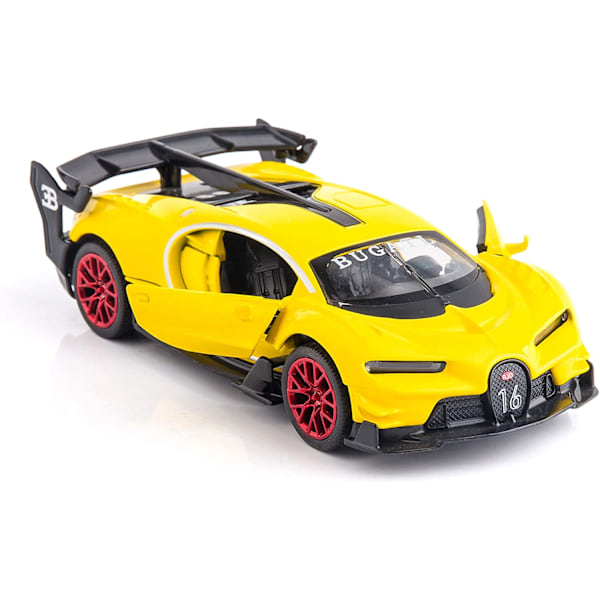 Bugatti Vision GT Superbil 1/32 Zink Legering Die-Cast Dragbil Modell Leksak Ljud och Ljus för Pojke Flicka Present (Gul)