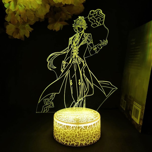 WJ Genshin Impact Figurine 3D LED Manga Anime Lampa Present Akryl Nattlampa Blinkande Present Skrivbord Rum Dekor