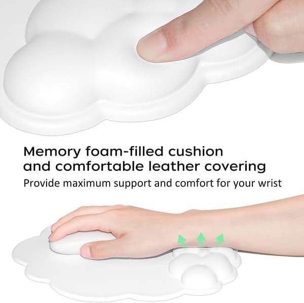 Musemåtte med håndledsstøtte og læderoverflade, Cloud håndledsstøtte musemåtte med memory foam, skridsikker PU-base musemåtte til hjemmet og kontoret