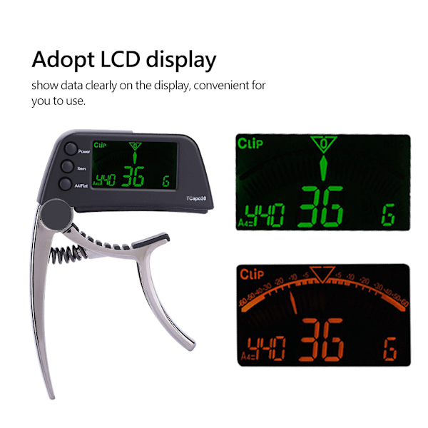 Meideal 2 i 1 TCapo20 Capo Tuner med LCD för gitarr bas(svart)