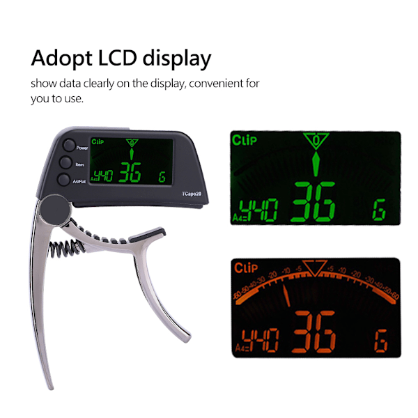 Meideal 2-in-1 TCapo20 Capo-viritin LCD-näytöllä kitaralle ja bassolle (musta)