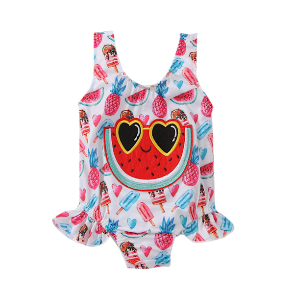Flickor Strandkläder Vattenmelon Full Print Ärmlös En Delig Baddräkt --- Röd （Storlek 120）