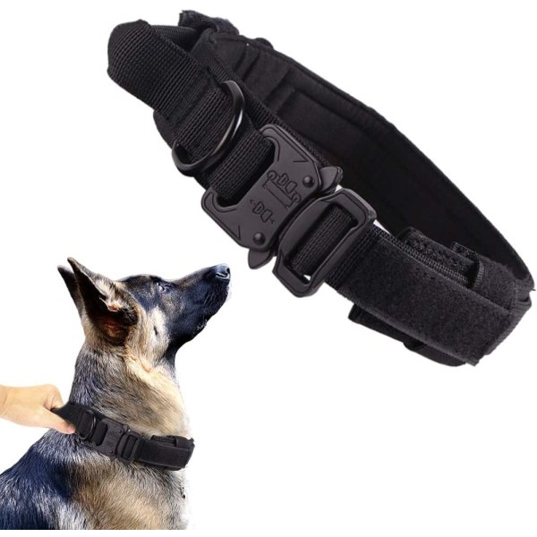 Taktisk hundekrage Militær hundekrage Justerbar nylon hundekrage Heavy Duty metallspenne med håndtak for hundetrening