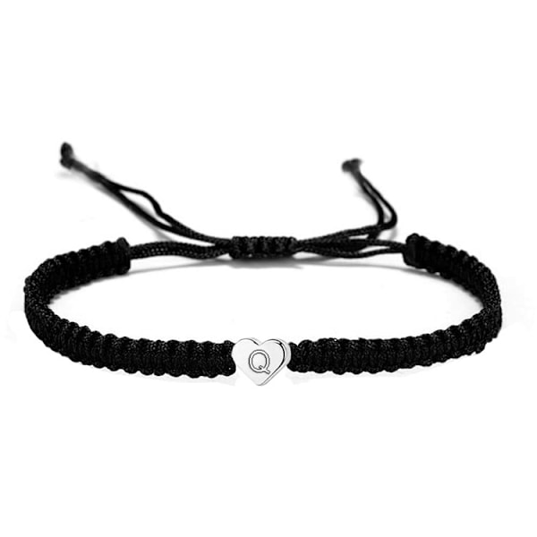 Wekity Hjerte Initial Armbånd til Kvinder Gaver Bogstav Hjerte Charm Armbånd Justerbar Håndlavet Reb Flettet Armbånd til Kvinder Teenagere Piger,Q